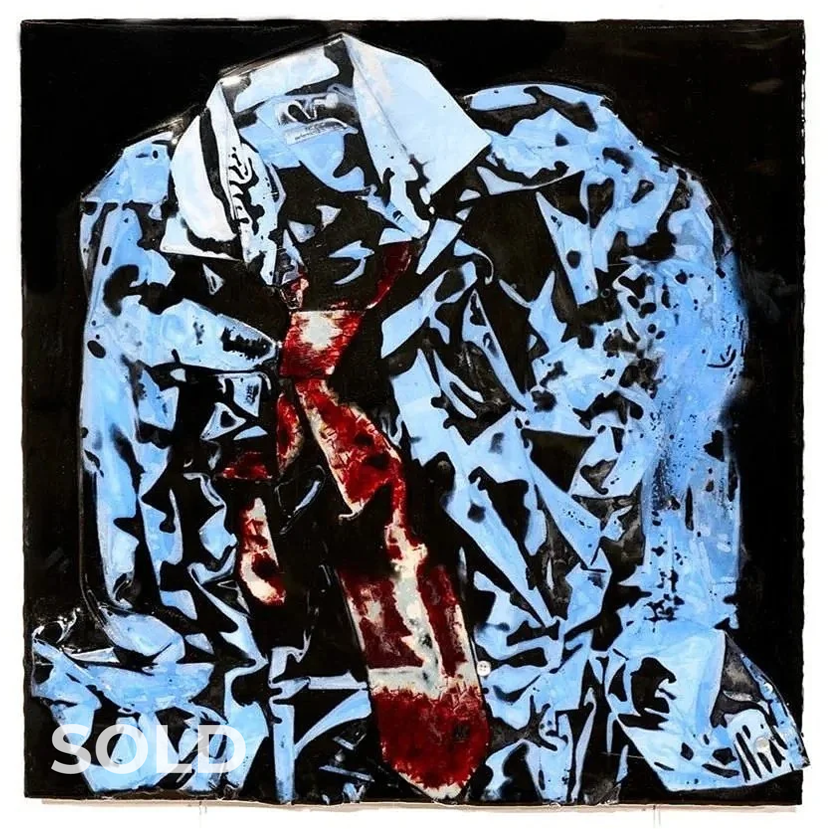 Light Blue Shirt and Tie (2022) 24" x 24" Epoxy impregnated and compressed shirt and tie on plywood