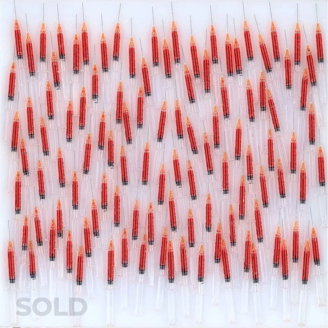Negroni (2025) 24" x 24" Mixed cocktail in syringes in tinted epoxy on ACM