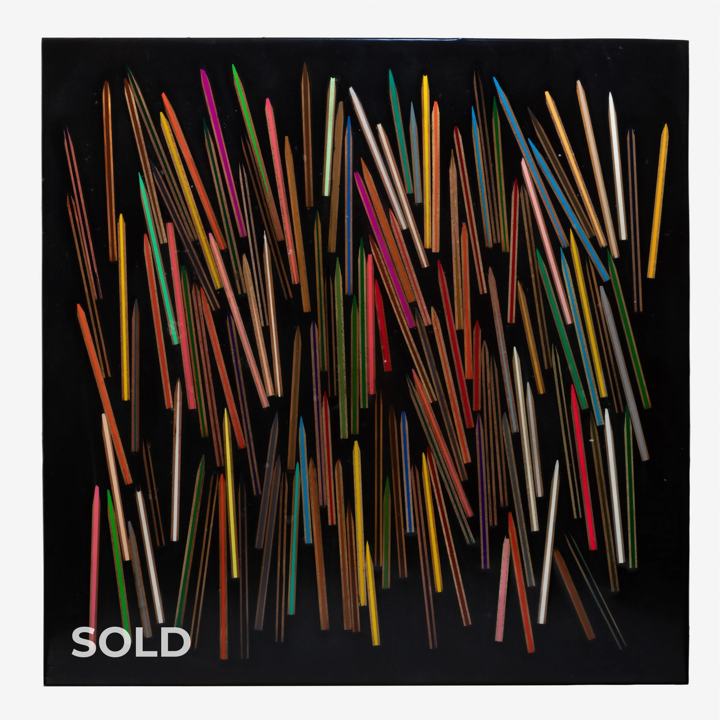 MULTI COLOR Prismacolors ON BLACK 3 (2010) 24" x 24" Dissected Pencils in tinted epoxy on plywood