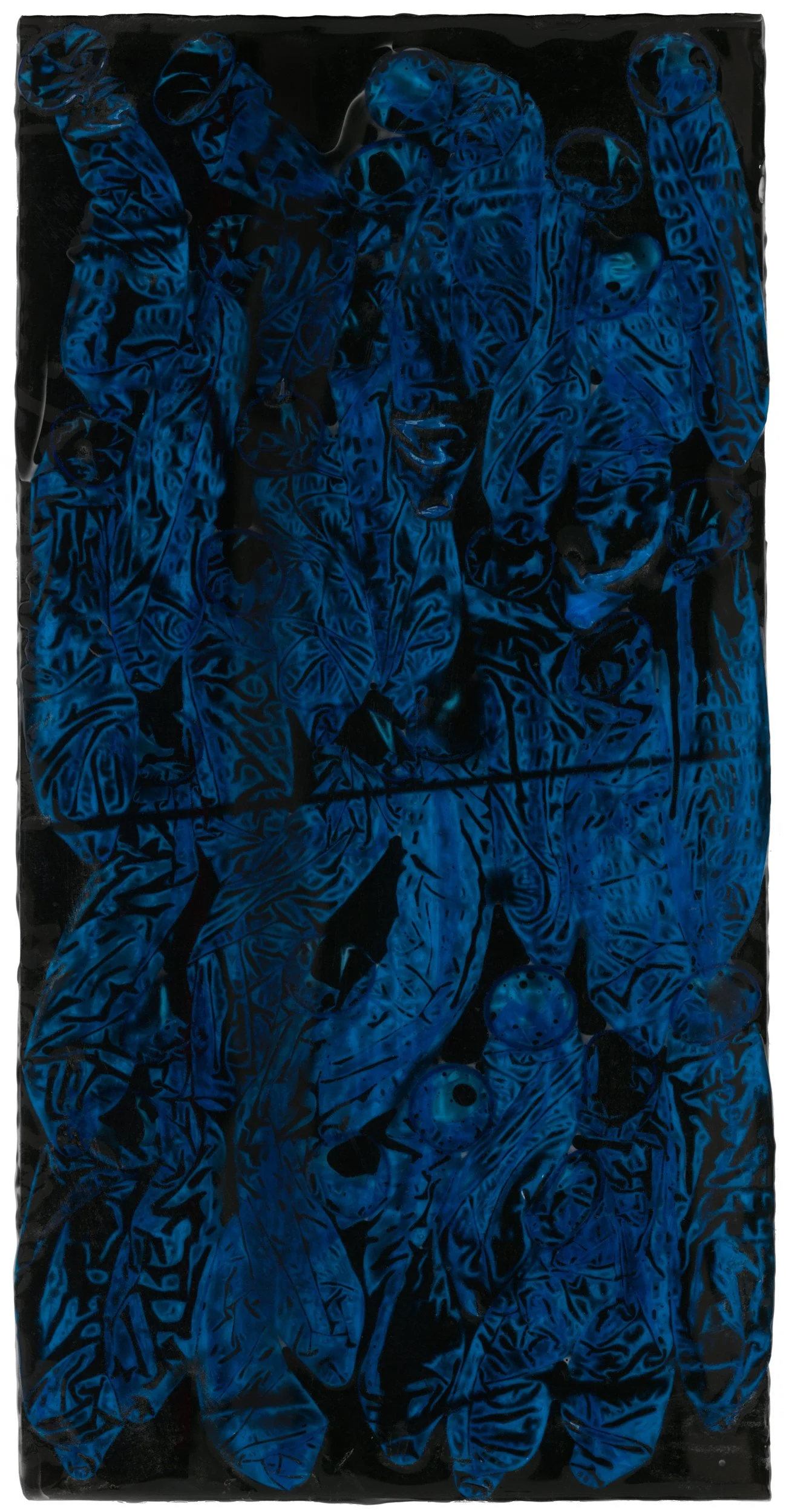 Blue Swimmer (2006) 12" x 24" Colored condoms in tinted epoxy