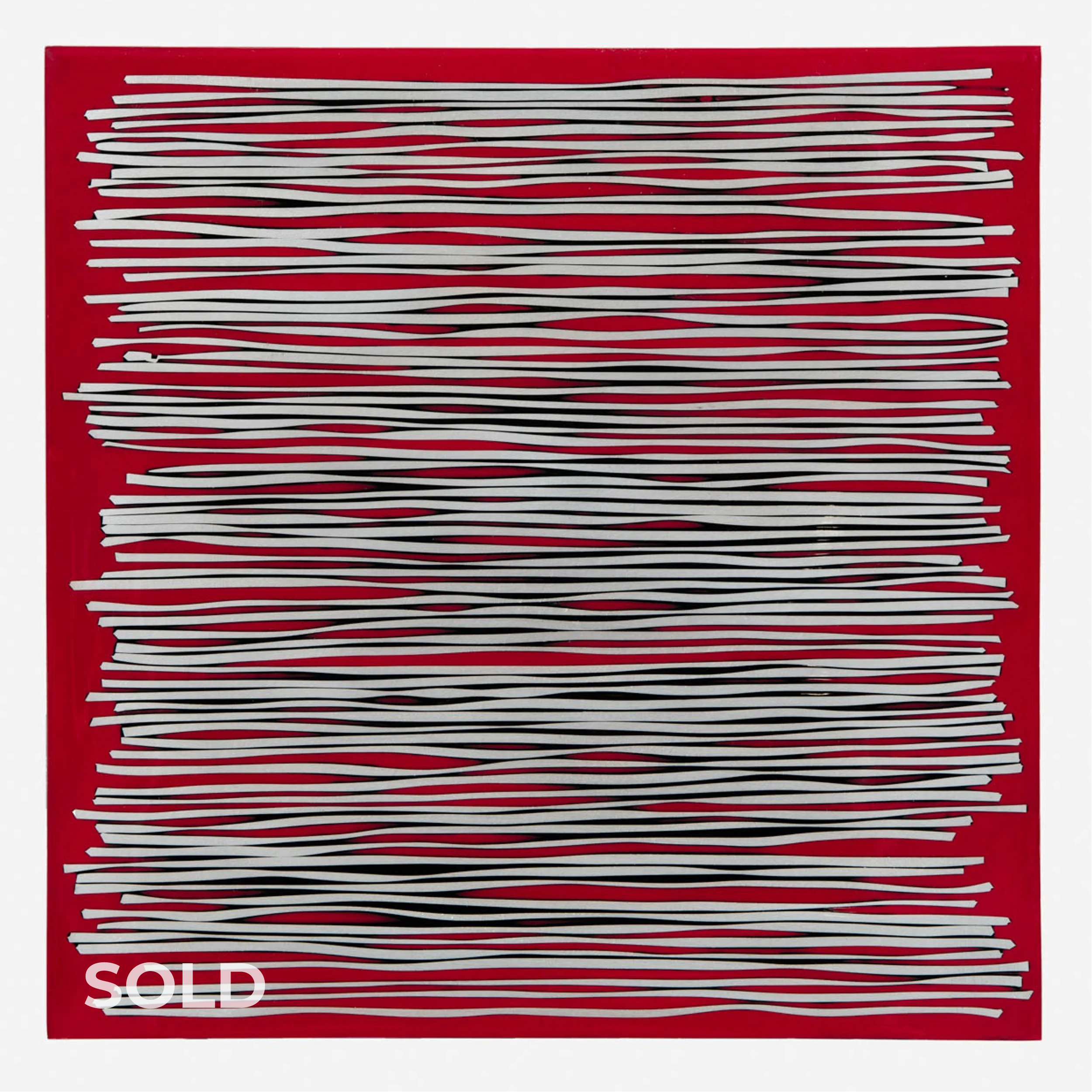 Silver Lines on Black and Red (2004) 12" x 12" Tinted epoxy and aluminum wire on aluminum plate
