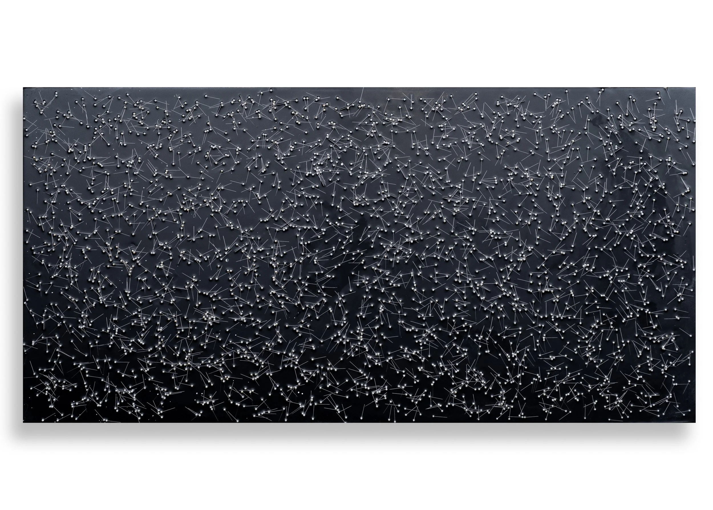 3000 Silvers on Black (2026) 24" x 48" glass headed pins in tinted epoxy on ACM
