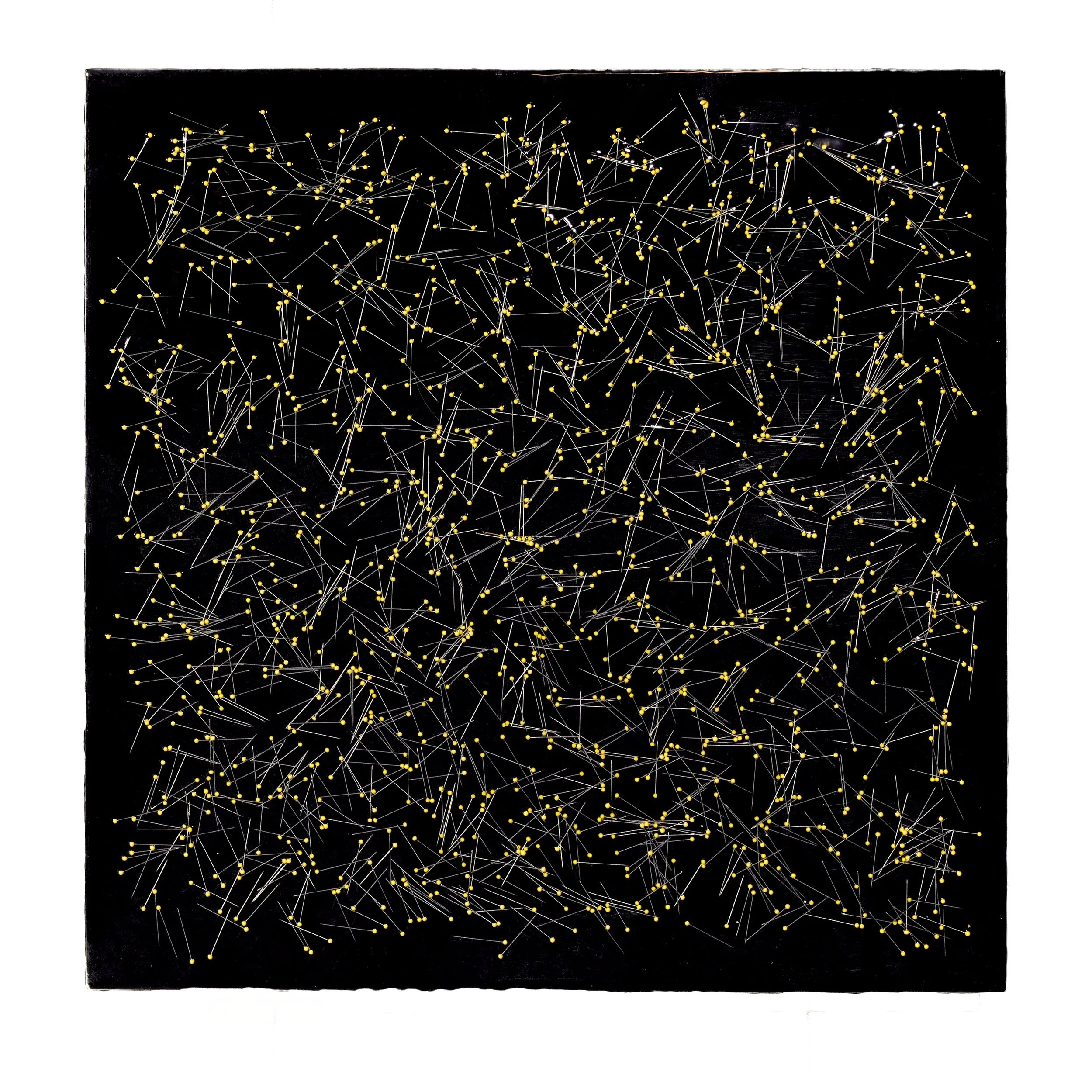1000 Yellows on Black 24" x 24" (2025) Glass headed pins in epoxy on aluminum composite panel