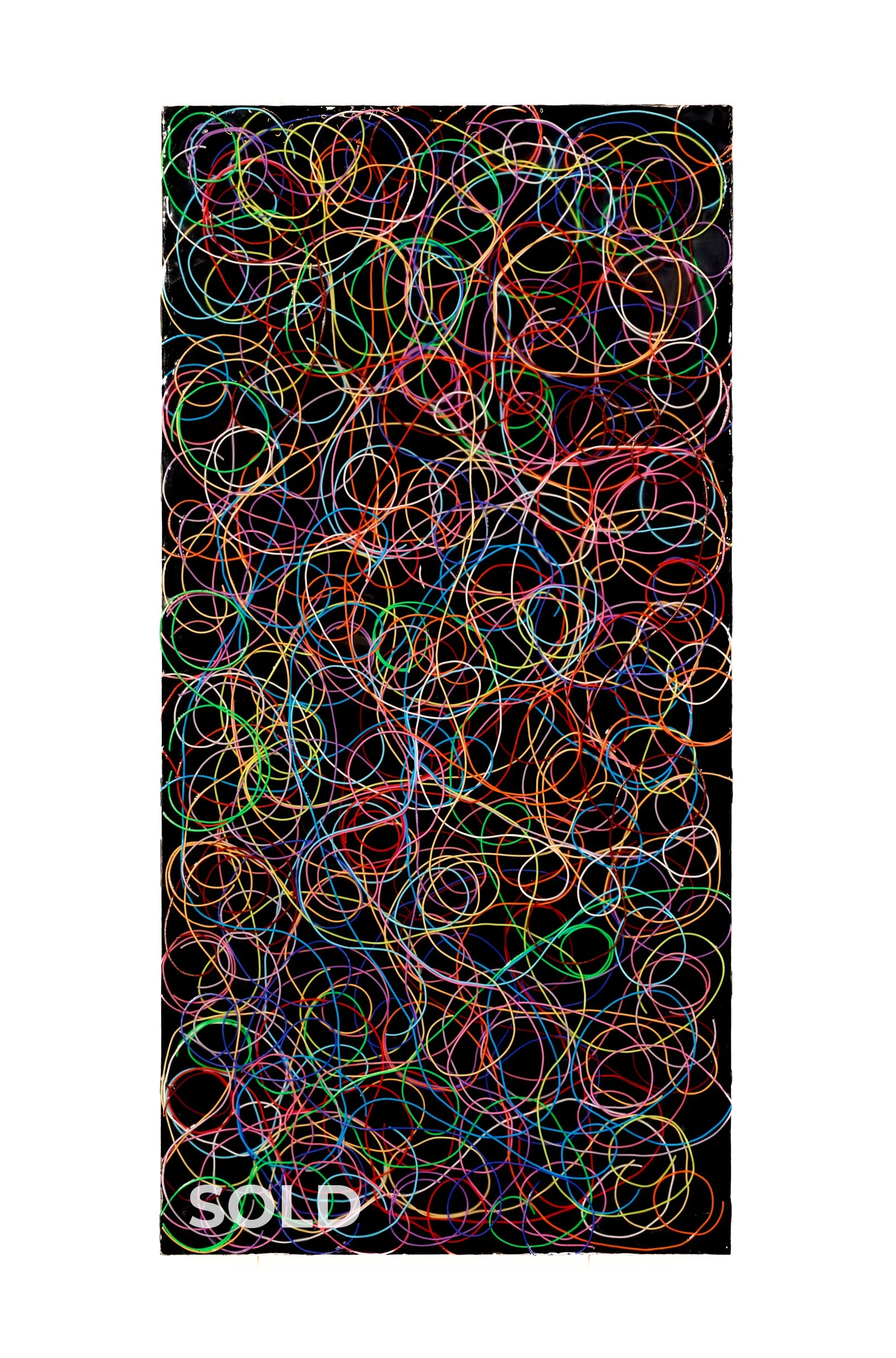 Multi Color Swirls on Black (2025) 24" x 48" monofilament in tinted epoxy on ACM