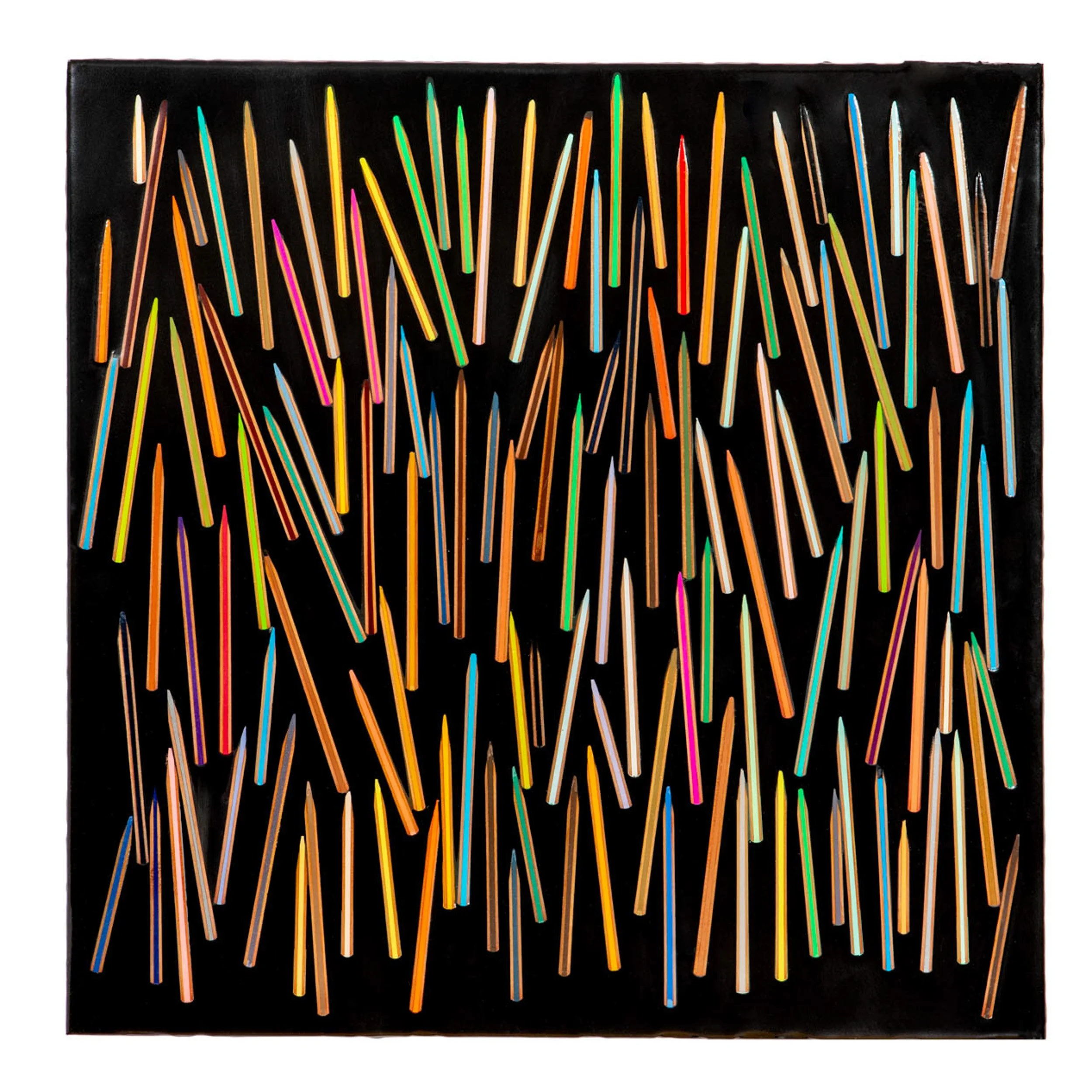 Multi Color Prismacolors on Black 2 (2010) 24" x 24" Dissected Pencils in tinted epoxy on plywood
