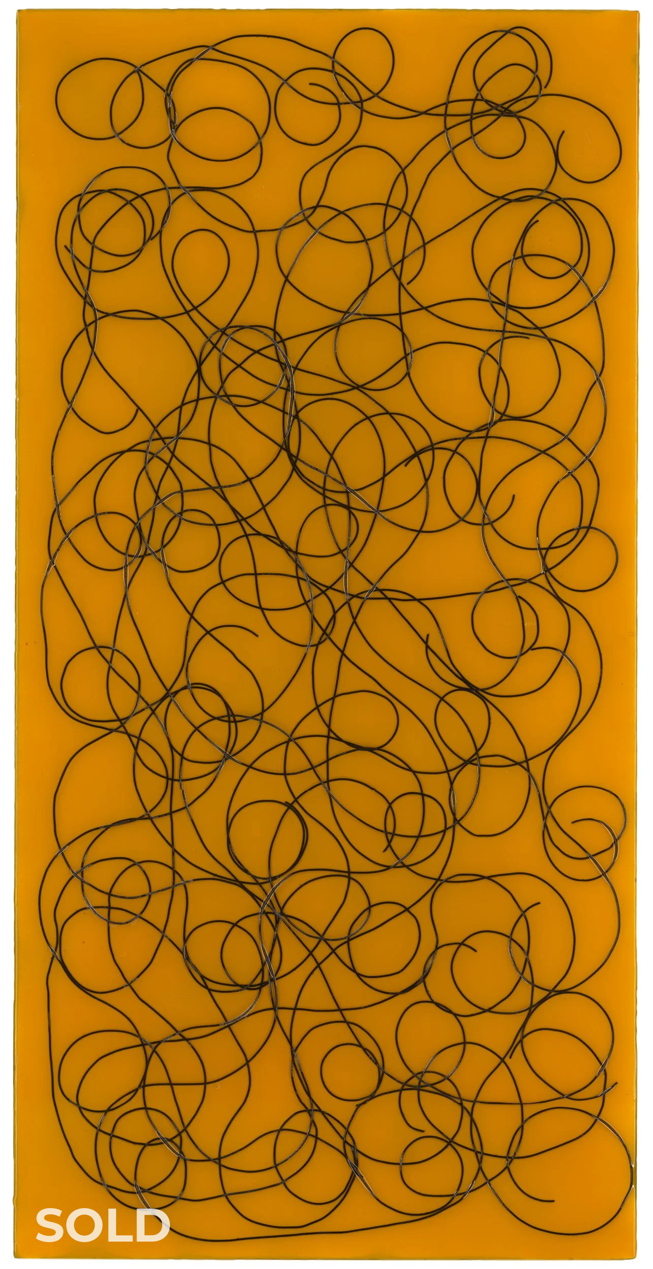 Black Swirls on Orange (2026) 24" x 48" Monofilament in tinted epoxy