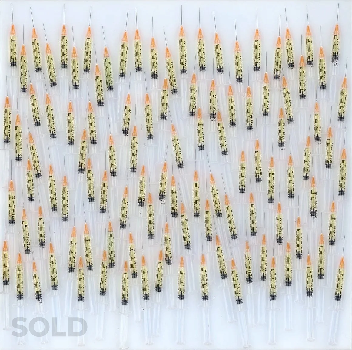 Absinthe (2025) 24" x 24" Absinthe in syringes in tinted epoxy on ACM 