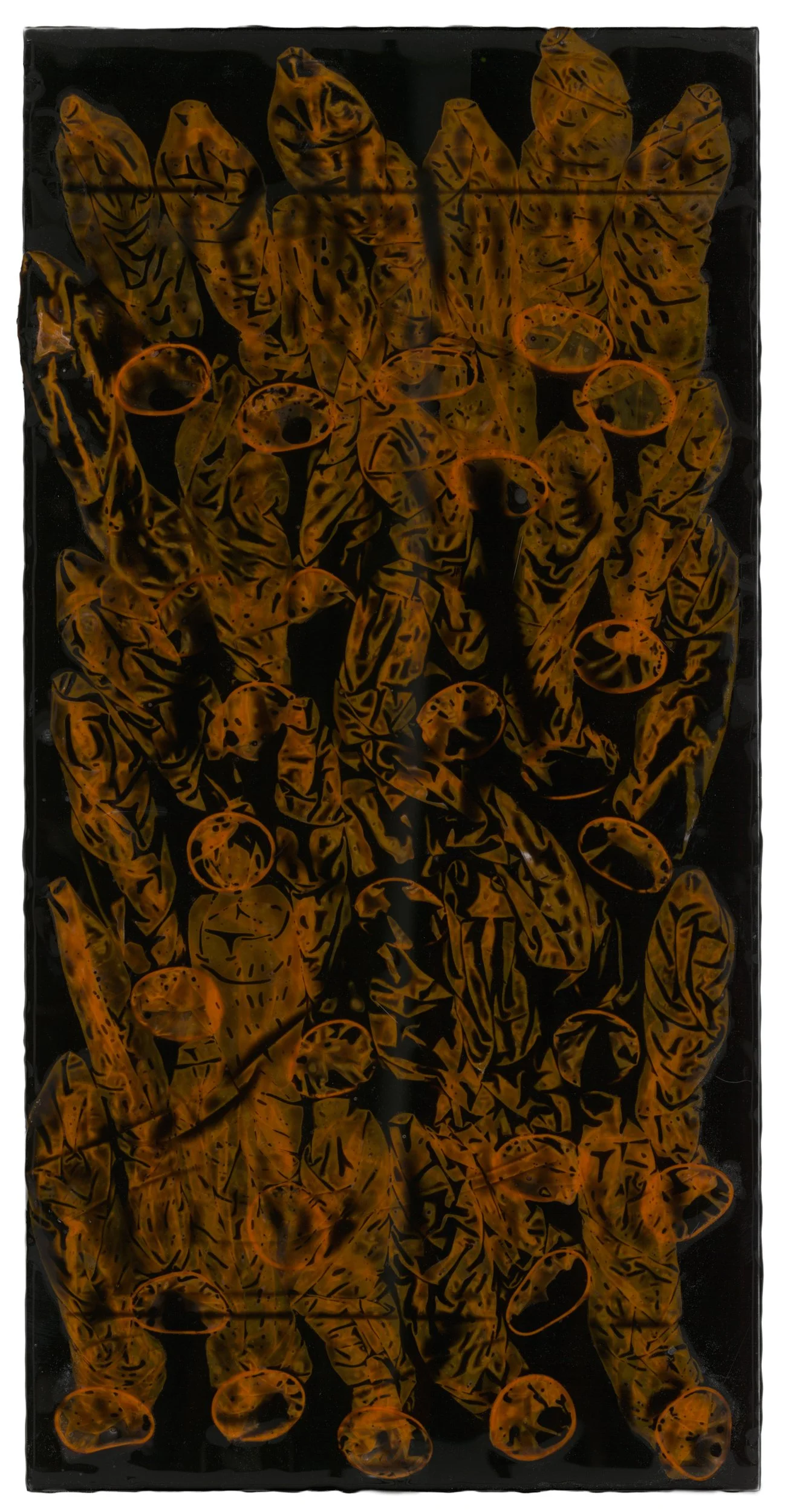 Orange Swimmer (2006) 12" x 24" Colored condoms in tinted epoxy