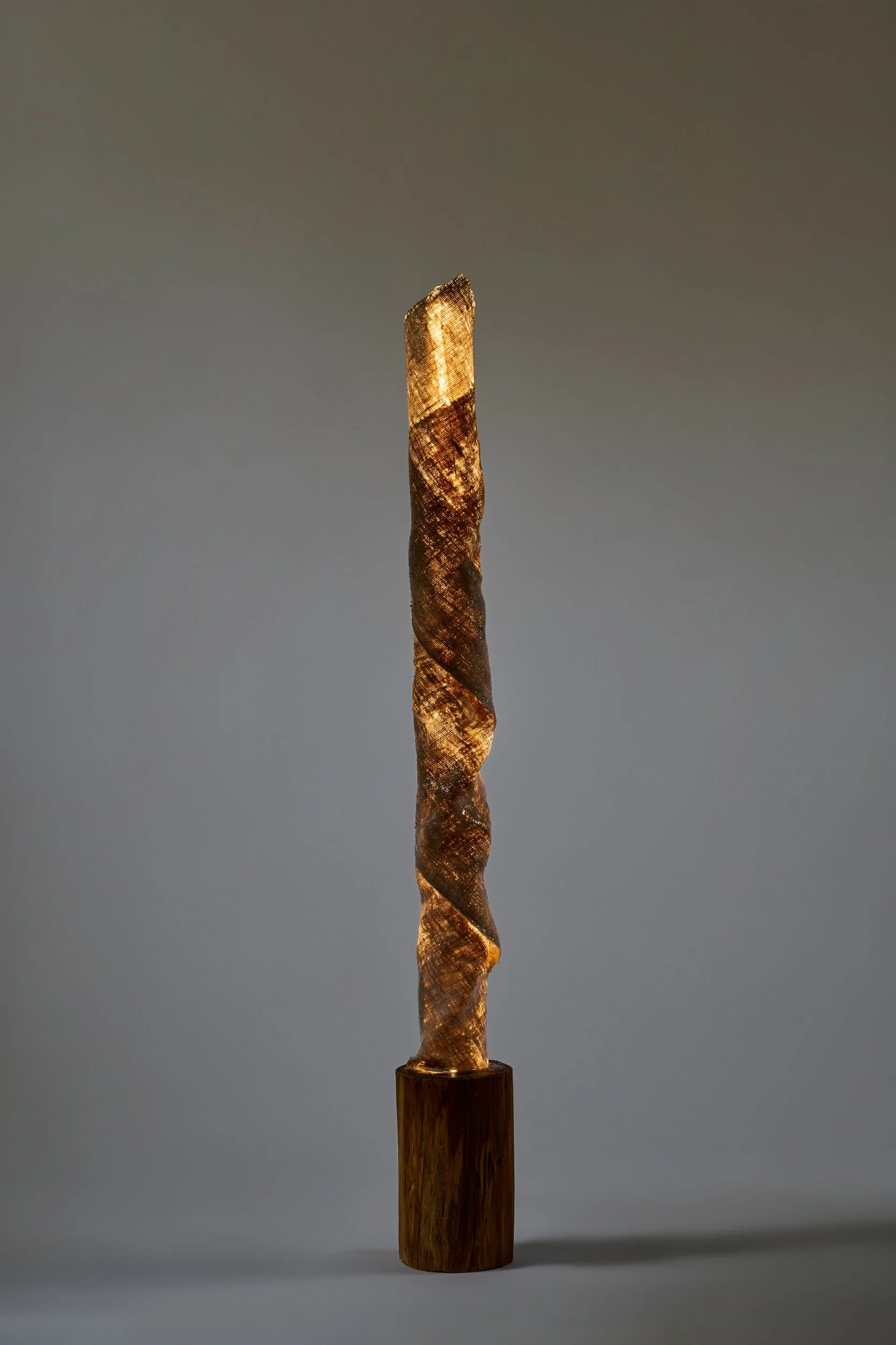 Orange Shroud (2026) Tinted epoxy impregnated jute on wood base