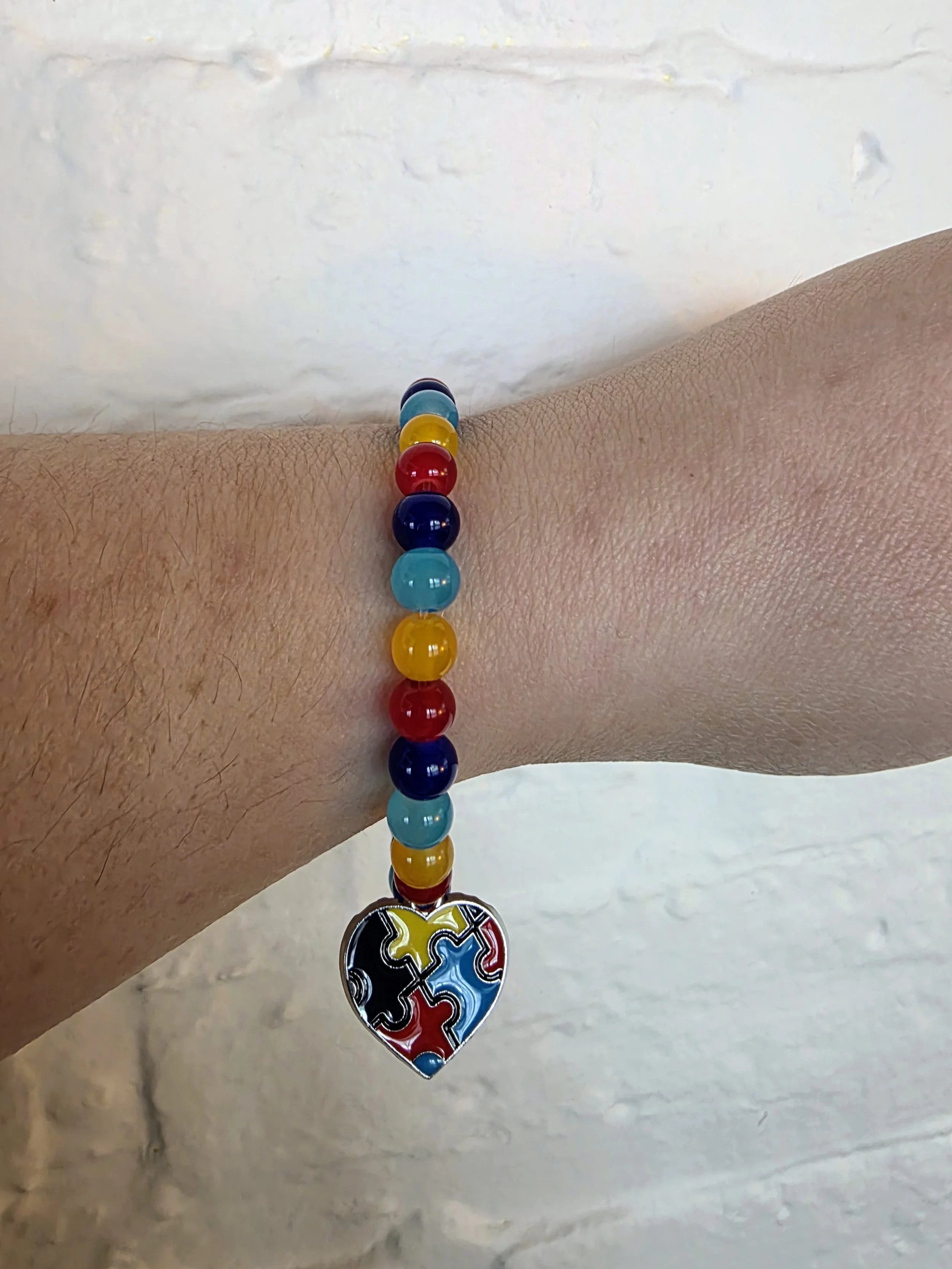 Autism Awareness Glass Beaded Bracelet with Charm
