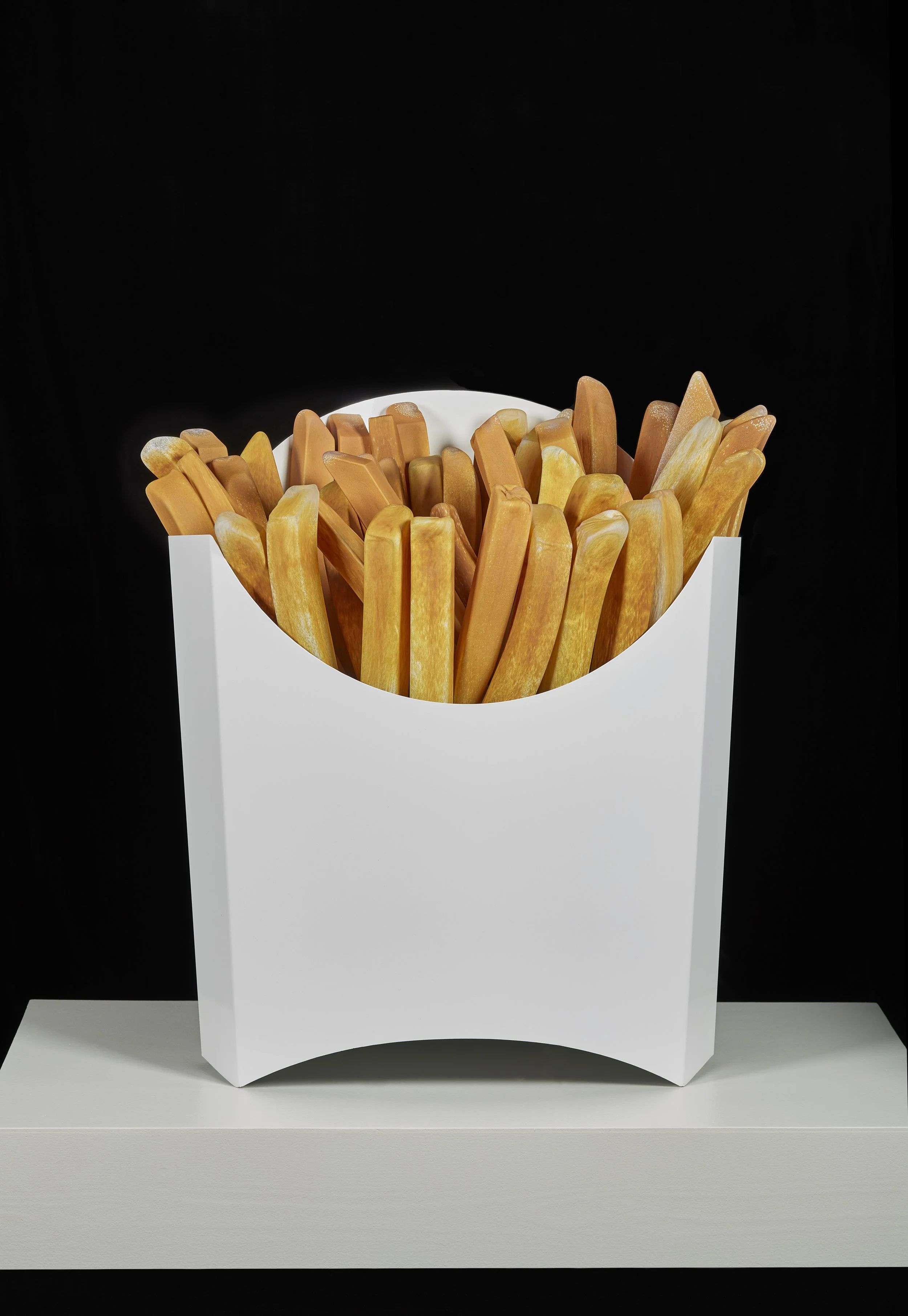 John Miller (American, born 1954).  Box-O-Fries , 2012. Blown glass and powder-coated aluminum. 33 x 26 x 17 inches. Cafesjian Art Trust, 2022.1117.1. © John Miller 