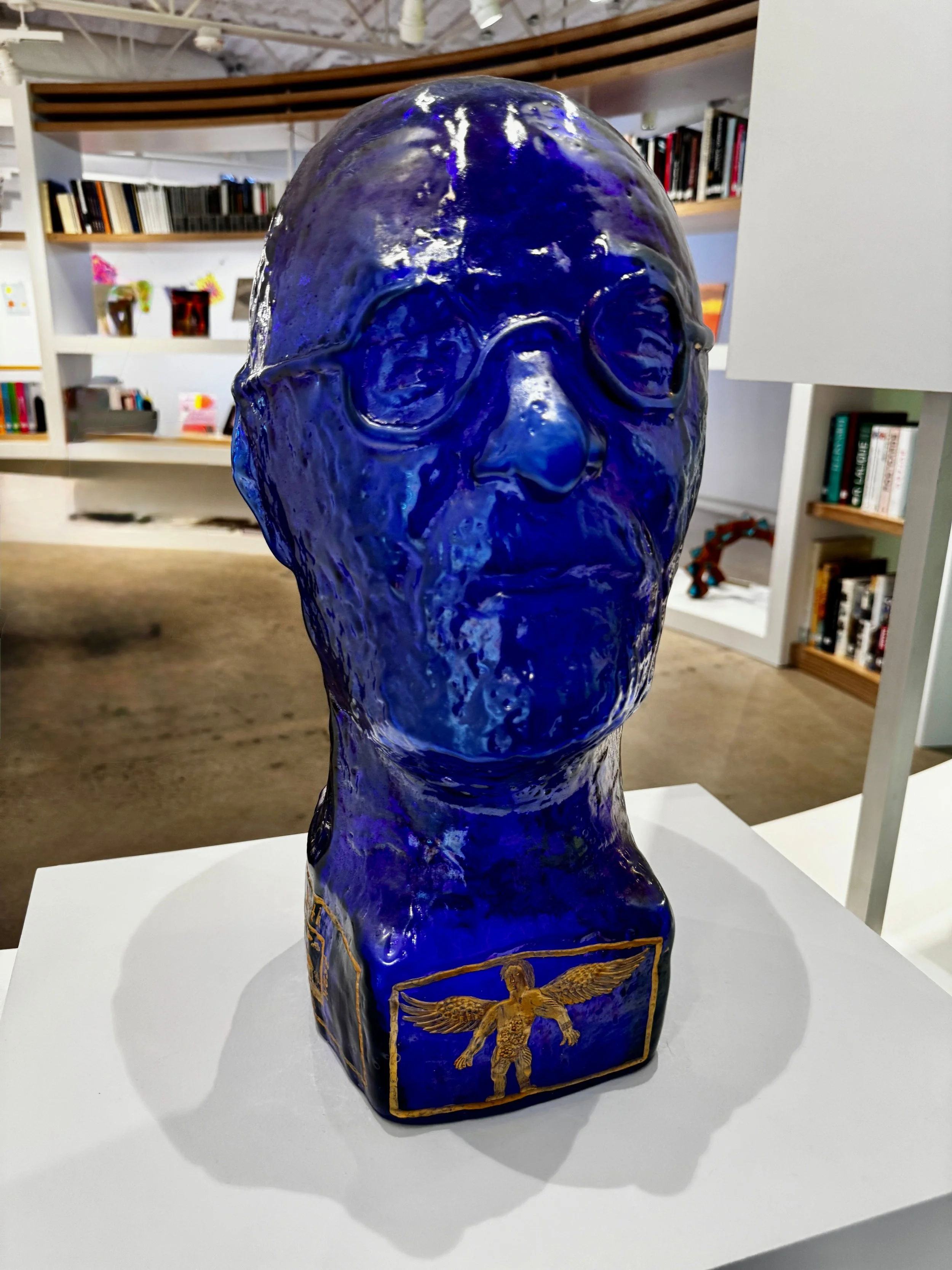 Erwin Eisch (German, b. 1927),  Tom Buechner Head , n.d..Mold-blown glass, lustered. 18 x 9 x 10 inches. Cafesjian Art Trust Museum. 2022.0544.1. © Erwin Eisch
