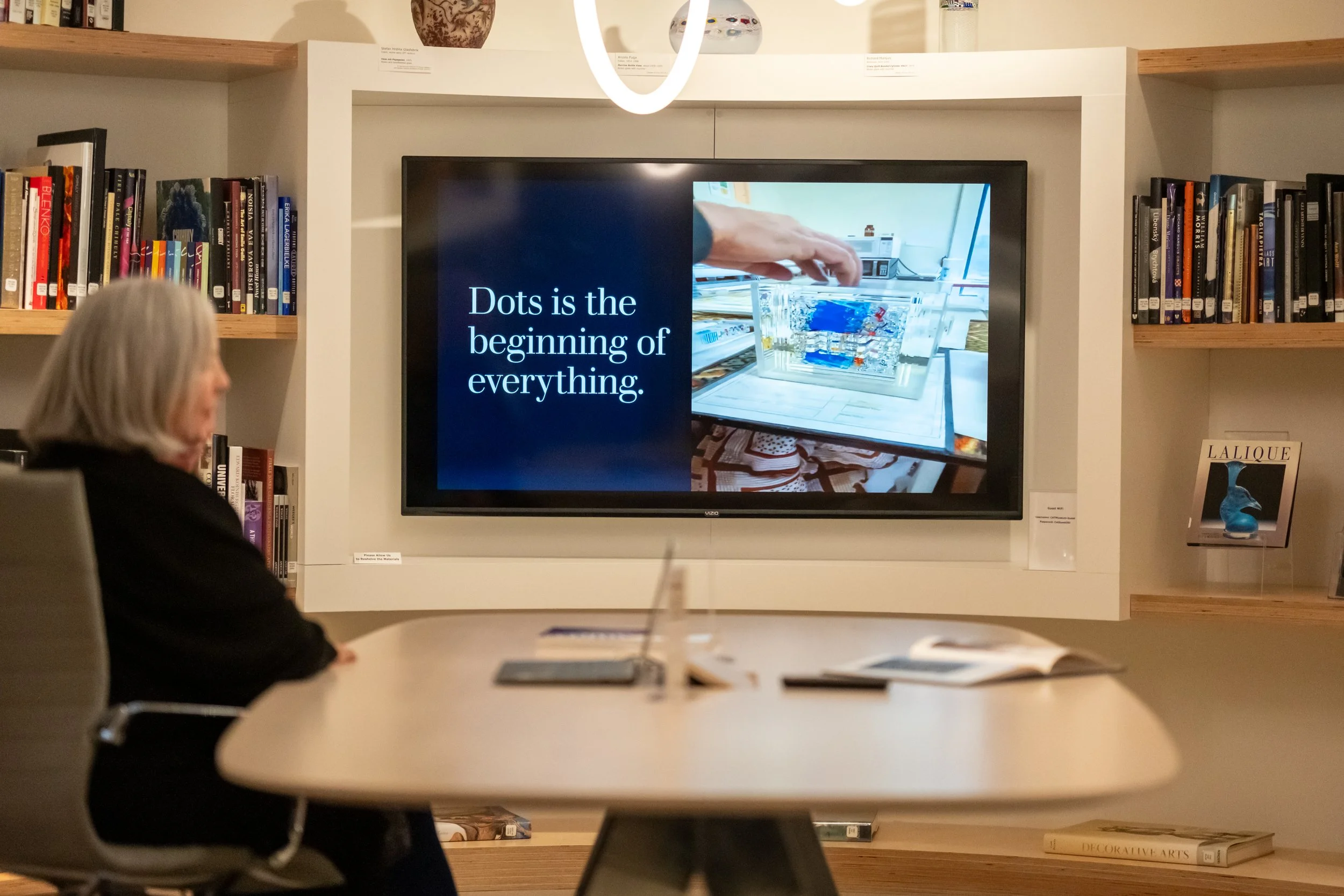A video playing on a tv in the library.