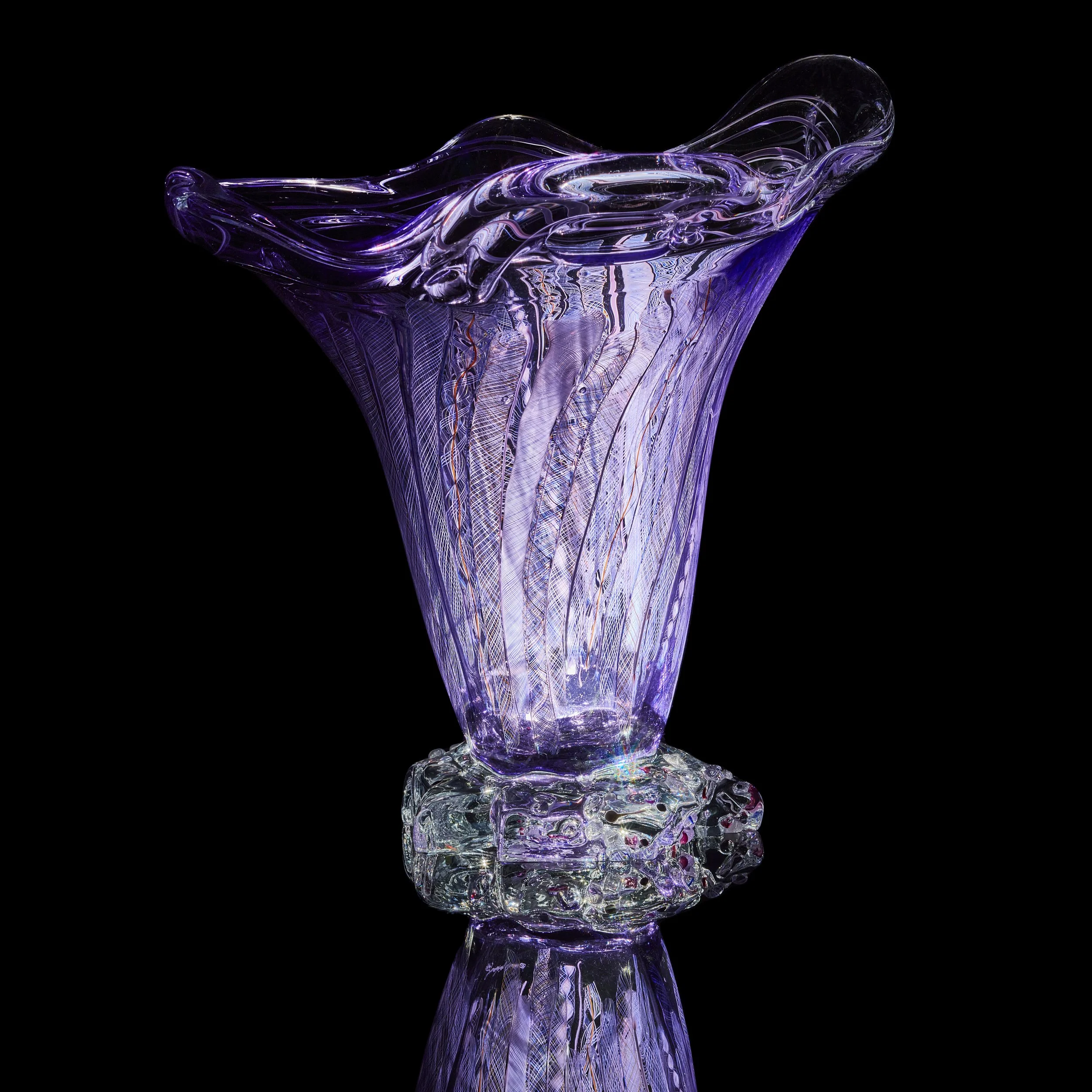 Fritz Dreisbach (American, born 1941).  Amethyst Eruption Mongo Vase , 1987. Blown and hot-worked glass. 17 3/4 × 19 1/4 × 14 1/2 inches. On Loan from the Collection of Thomas Cafesjian and Kathleen Cafesjian Baradaran, 2006.49.60. 