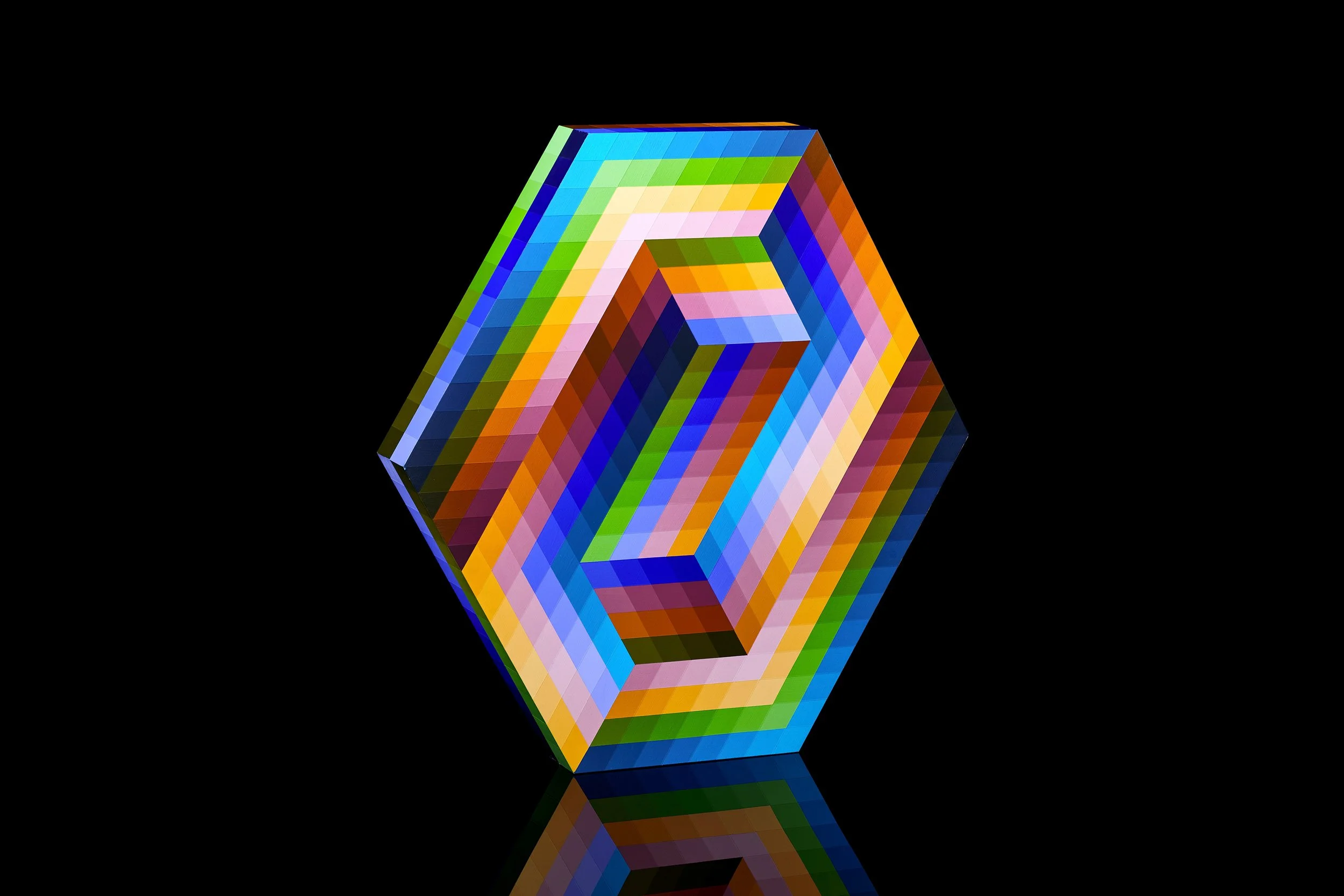 Victor Vasarely (Hungarian, 1906–1997).  Kezdi (Start) , 1990. Acrylic paint on wood. 26 × 25 1/4 × 3 1/4 inches. Cafesjian Art Trust, 2022.2369.1. © 2026 Artists Rights Society (ARS), New York / ADAGP, Paris 