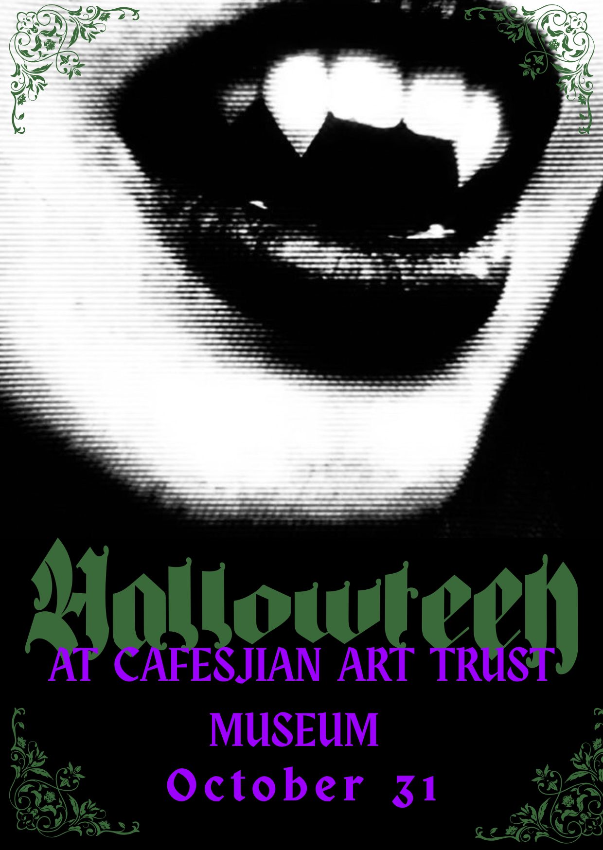 Fangs above text that reads HallowTeen at Cafesjian Art Trust Museum October 31.