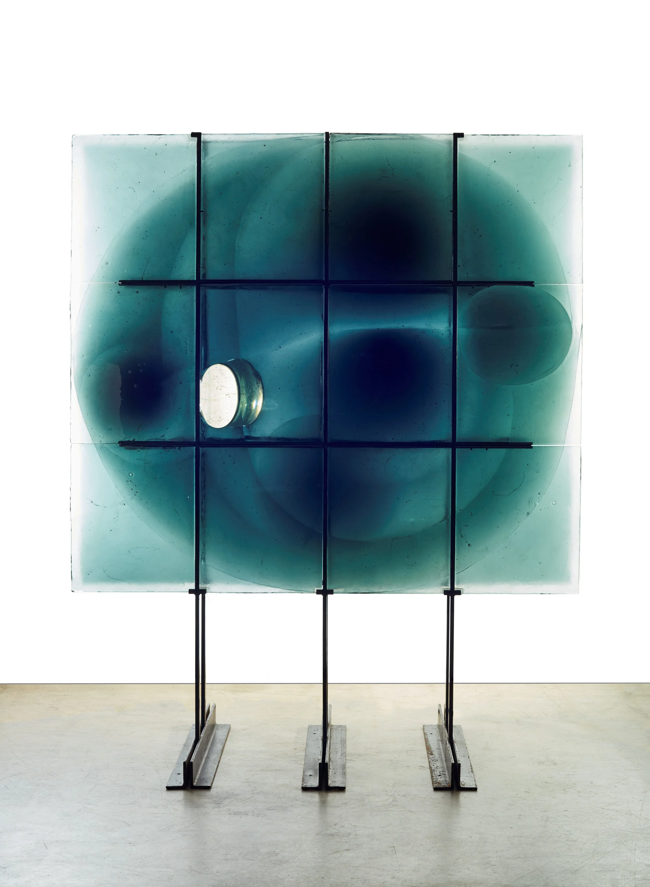 Stanislav Libensky (Czech, 1921-2002), Jaroslava Brychtova (Czech, 1924-2020).  Blue Concretion , 1966. Glass and armature. 97 ½ x 80 x 361 ¼ inches. Cafesjian Art Trust Museum, 2025.160.8.  © Stanislav Libensky and Jaroslava Brychtova