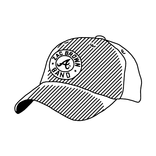 Sketch of a baseball cap with a circular logo on the front, featuring the text "New Yorker" and some small design elements.