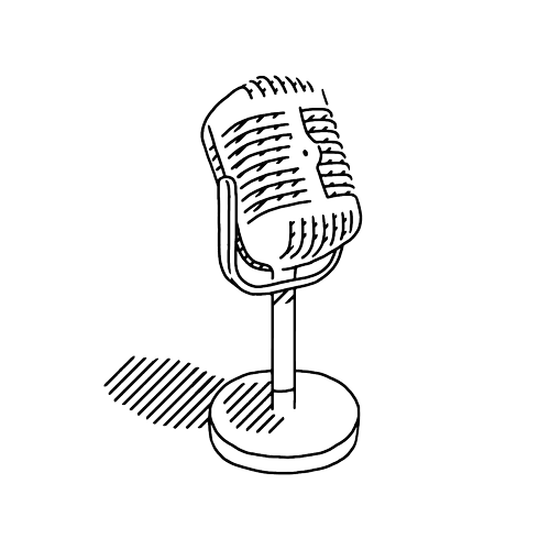 Line drawing of a vintage microphone on a stand
