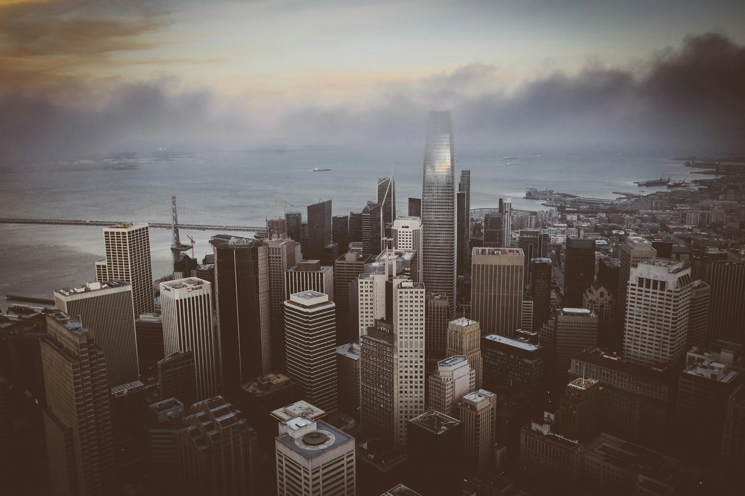 Aerial view of the San Francisco Bay Area where we go to do mobile notary