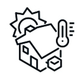 Line drawing of a house with a sun and temperature icon, suggesting weather or temperature measurement.
