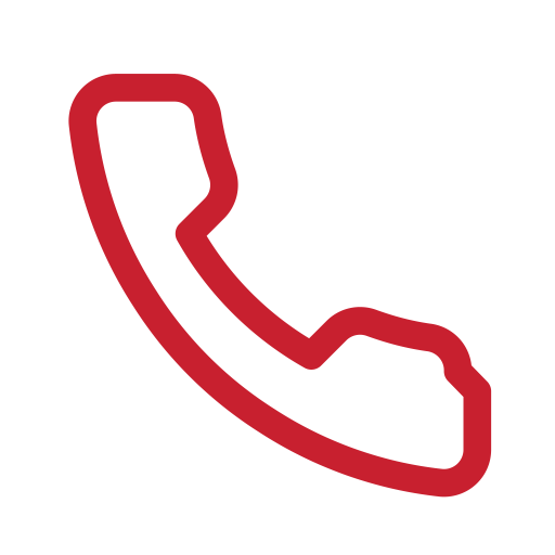 Red outline of a telephone receiver icon on a black background.
