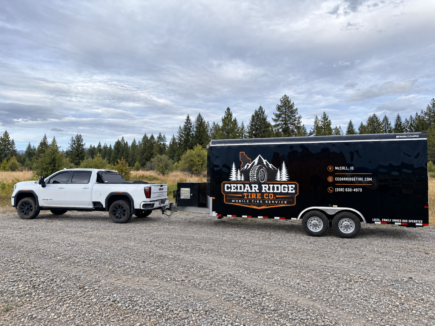 Cedar Ridge Co. truck and mobile tire service trailer