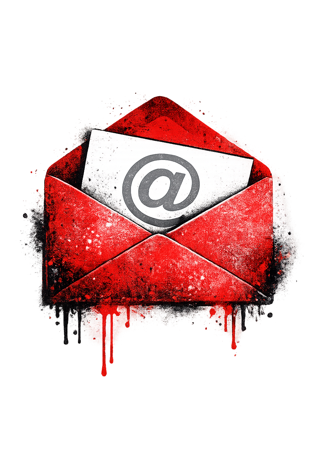Graffiti-style image of a red envelope with a white card inside featuring a large gray '@' symbol.