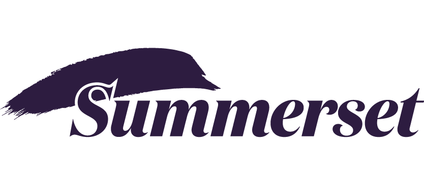 The image contains the logo for 'Summerset' with a purple brush stroke above the text.