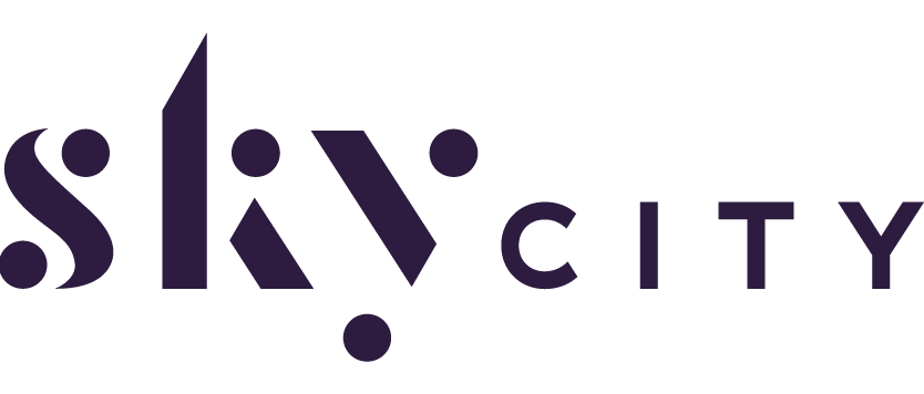 Sky City logo in purple text with a stylized star integrated into the design