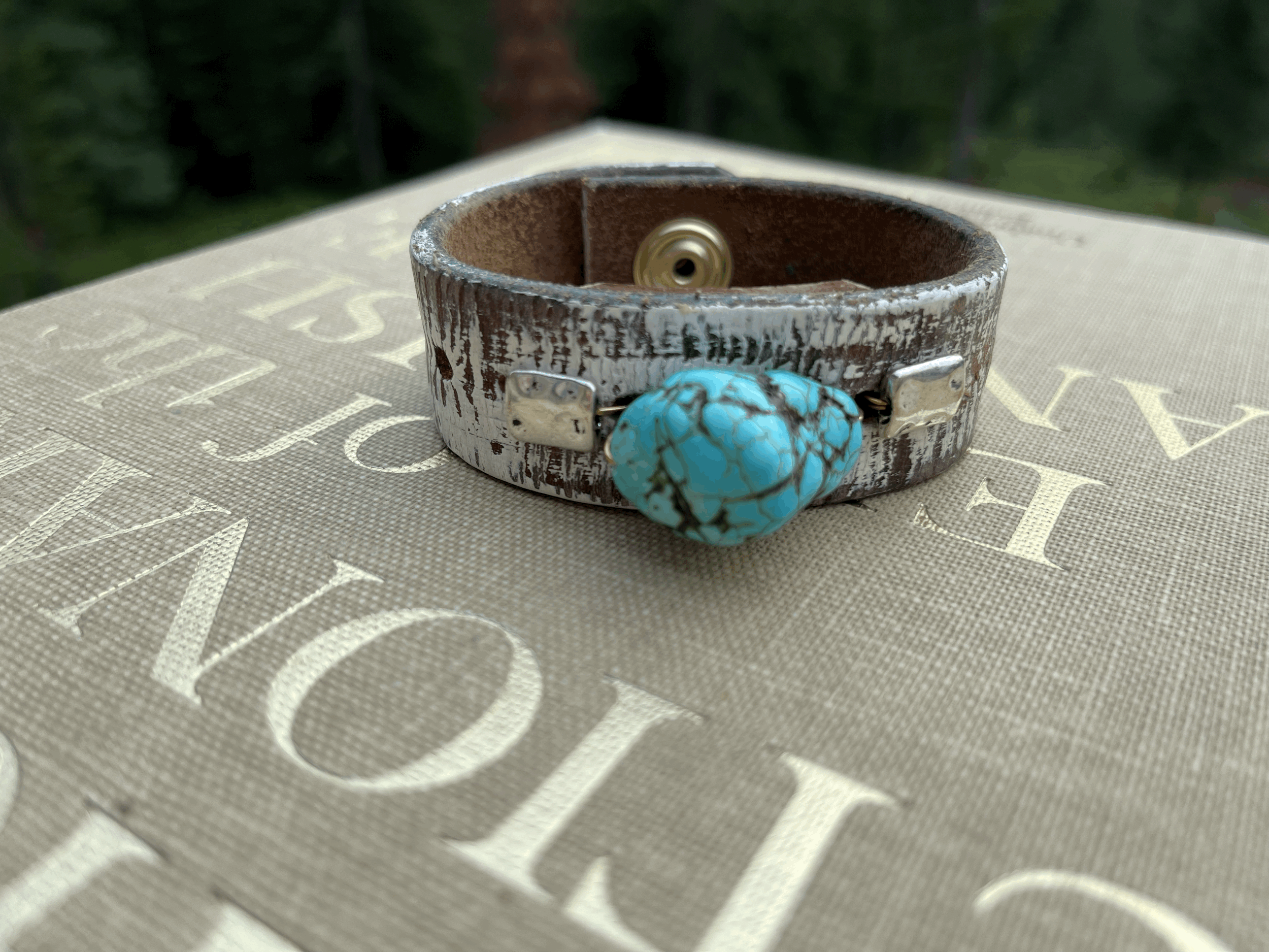 Western Leather Bracelet with Turquoise Accent