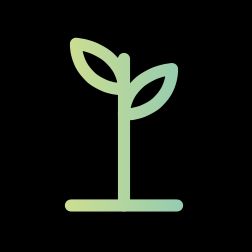 A simple line drawing of a young plant sprouting from the ground