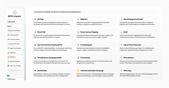 Screenshot of a webpage displaying various sections and options related to donation and campaign management, including checks and icons.