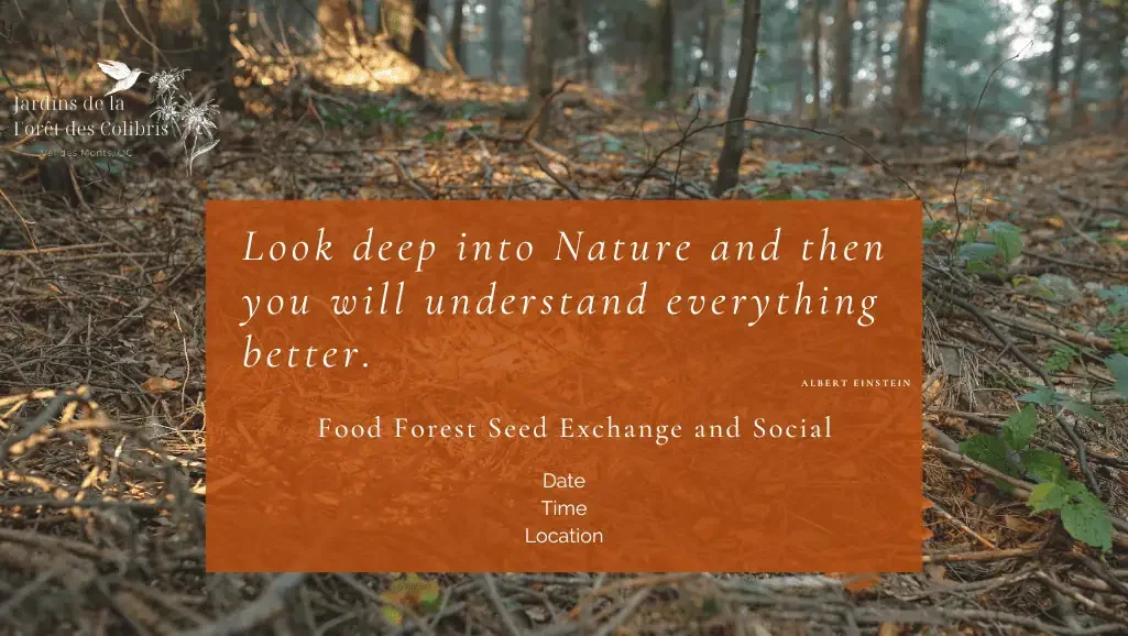 An online invitation to a food foreset seed exhange and social.