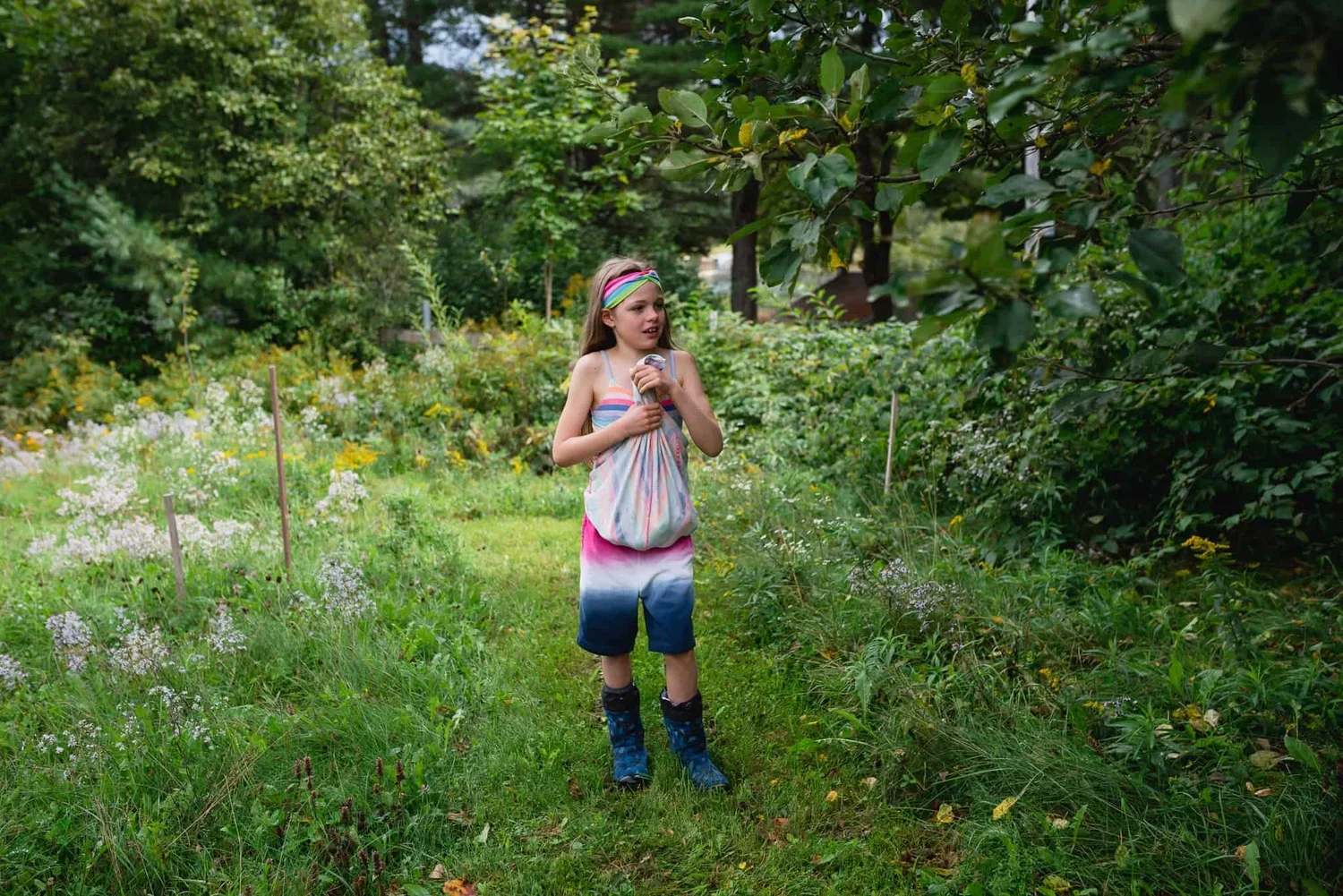 So many asters, goldenrods, grasses, blue eyed grass, pussy toes, white pine trees, alders, pagoda dogwoods, wild plum, choke cherries, black cherry and so much more grow here. We mow paths for walking and otherwise let nature do her beautiful thing.