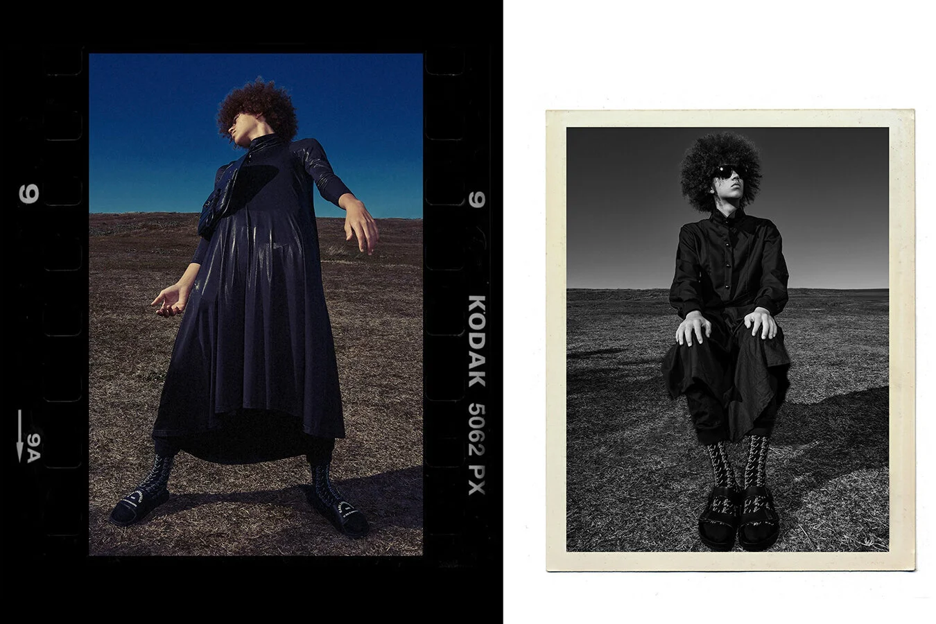 Left: MM6 Maison Margiela dress via KOT-J store, Tala Made bag and socks, Karl Lagerfeld slides via The Iconic, Carrera sunglasses // Right: Tala Made shirt dress, pants and socks, and Birkenstock shoes via The Iconic, Carrera sunglasses