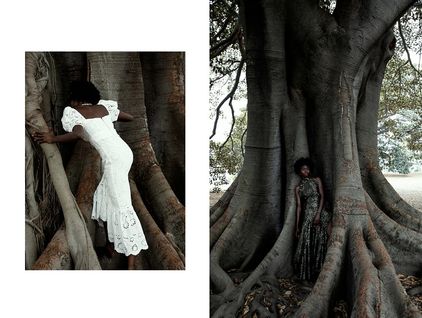 Left: Alice McCall dress, Maryam Nassir Zadeh shoes, Necklaces Holly Ryan // Right: Alice McCall dress, Maria Black earrings @Somedays, Stylist’s own shoes