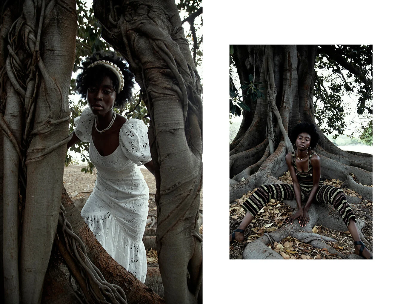 Left: Alice McCall dress, Avenue headband @Somedays, Maryam Nassir Zadeh shoes, Necklaces Holly Ryan // Right: Alice McCall Top and pants, Maria Black necklace @Somedays, Avenue hat @Somedays, Stylist’s own shoes