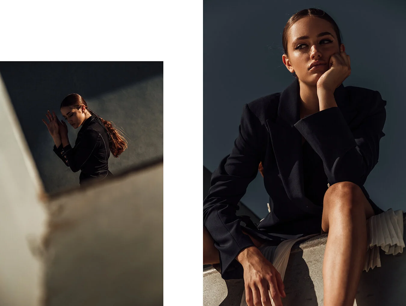 Left: Jacket &amp; corset top Chief Studio, Skirt Incu Collection // Right: Blazer Ellery, Skirt Asilio