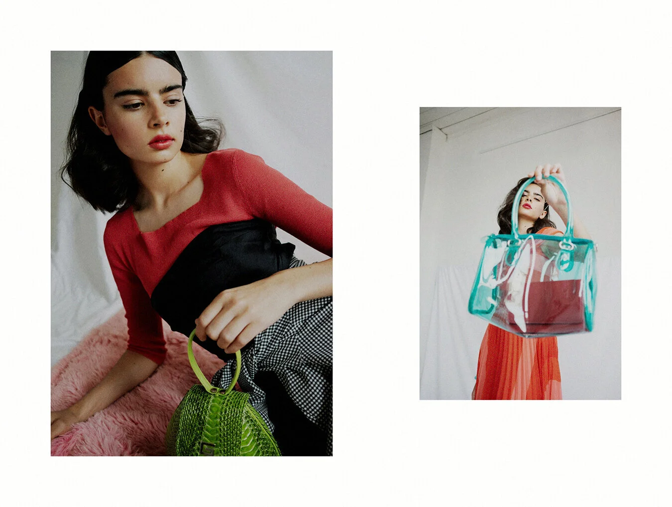 Left: Dress George, Top, Jacket and Bag stylist's own vintage // Right: Dress Lover, Shoes Grunge Children, Store Bag Grunge Children, Store Accessories stylist's own