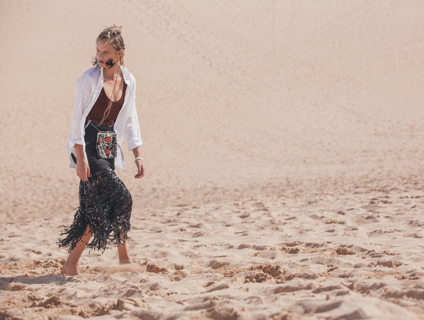 Shirt Jac + Jack, Swim Hunza G, Earrings Baublebar, Skirt Romance Was Born, Bag Vintage
