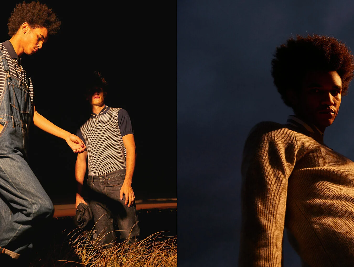 Otis (left): Overalls Levi Strauss, Shirt Nautica, Necklace Amp Monaco // Luka: Jeans G-Star Raw, Shirt Nautica, Necklace Reliquia // Right: Otis: Shirt Ben Sherman, Jumper Theron