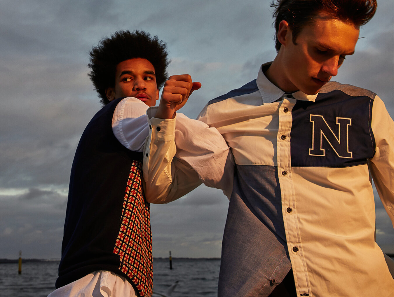 Otis (left): Shirt Ben Sherman, Vest Ben Sherman, Trousers New Denim // Luka (right): Shirt Nautica, Skirt Gina Snodgrass, Shoes G-Star Raw