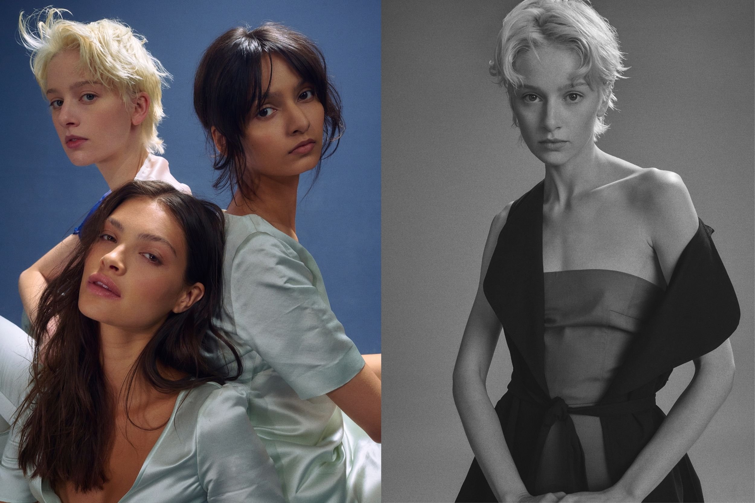  Left: Tess: COMMON HOURS bra and kimono, WORN pants, CHARLES AND KEITH platforms // Paige: WORN top, ST AGNI pants and sandals // Jasmine: WORN top and skirt, RM WILLIAMS boots // Right: ST AGNI jumpsuit and jacket 