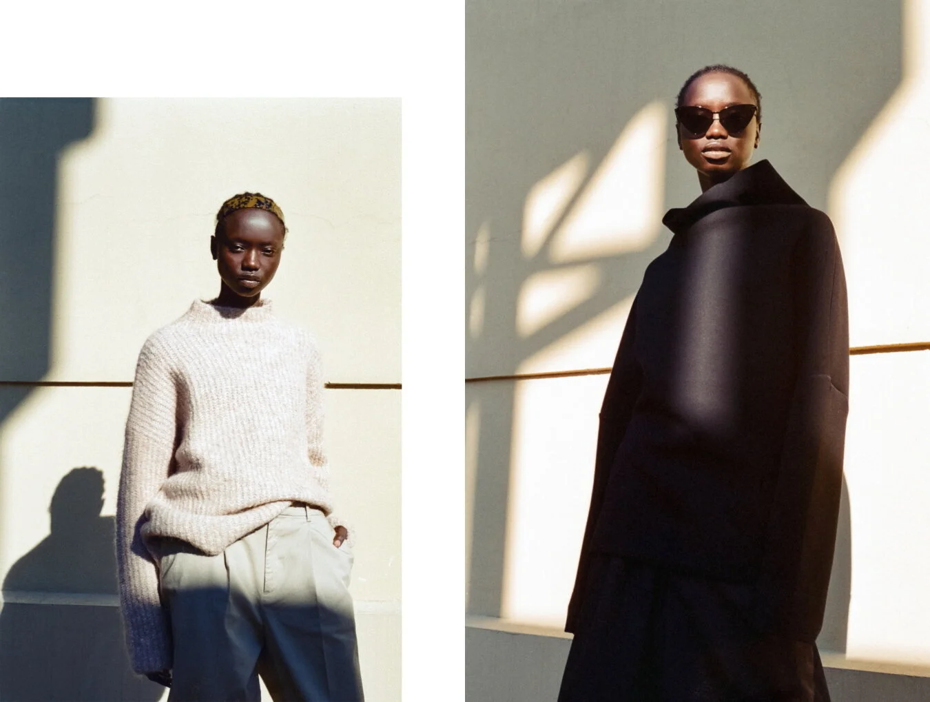 Left: Nique jumper, Stylist’s own pants, Stylists own earrings // Right: cos jumper, Bassike culottes, Le Specs sunglasses