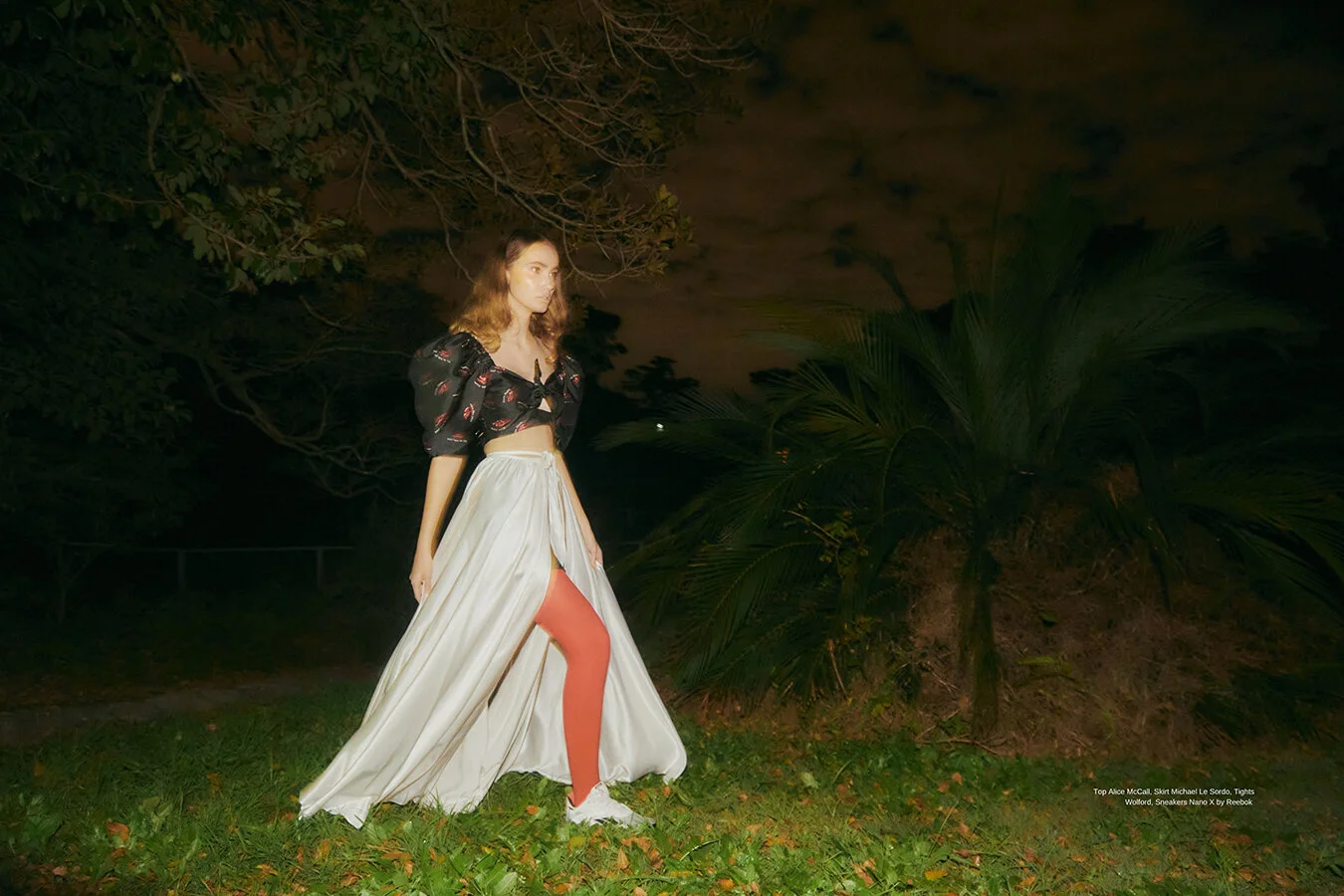 Top Alice McCall, Skirt Michael Le Sordo, Tights Wolford, Sneakers Nano X by Reebok