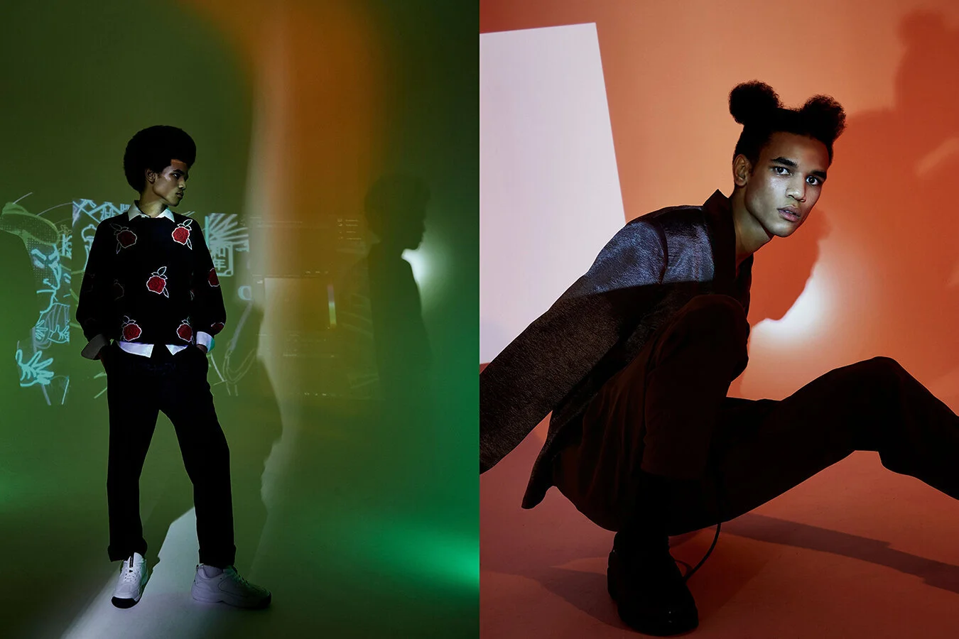 Left: Politix shirt, Lacoste jumper and sneakers and Vetements pants from Kot-J store // Right: Chin Menswear shirt from Kot-J store, Song for the Mute pants and Bally shoes.