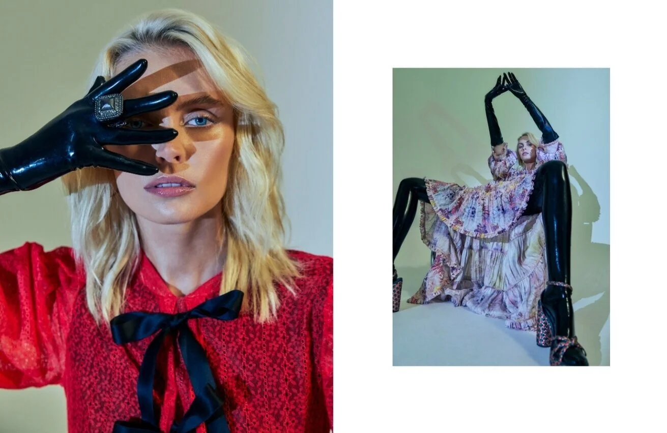 Left: Philosophy di Lorenzo Serafini dress via Yoox, Max Black gloves and stockings // Right: Leo and Lin dress, Max Black gloves and stockings, Coach shoes, Lanvin earrings.