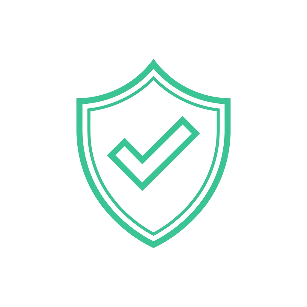 A teal shield icon with a checkmark in the center.