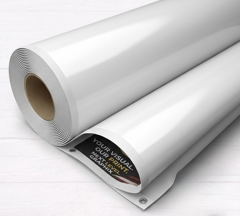Unrolled white poster or wallpaper roll with a black label showing text.